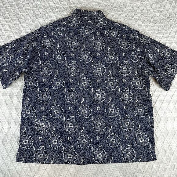Vintage J.Crew Oarsman Men's L Floral Print Shirt Navy Blue Cotton Short Sleeve - Picture 3 of 6